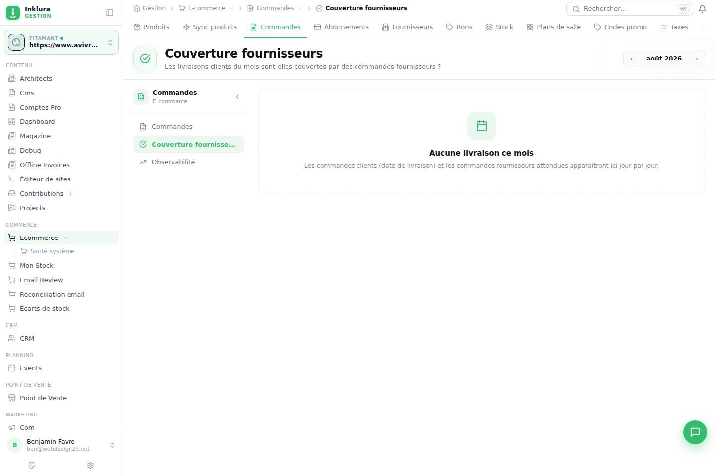 E-commerce — Commandes · Vendor Coverage