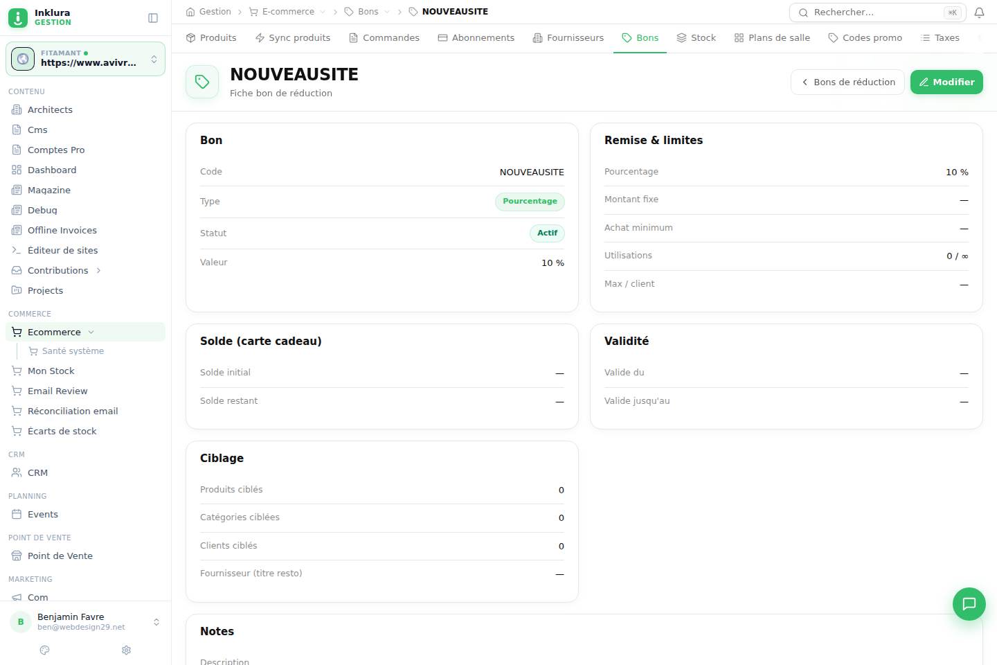 E-commerce — Fiche — Bons et promotions