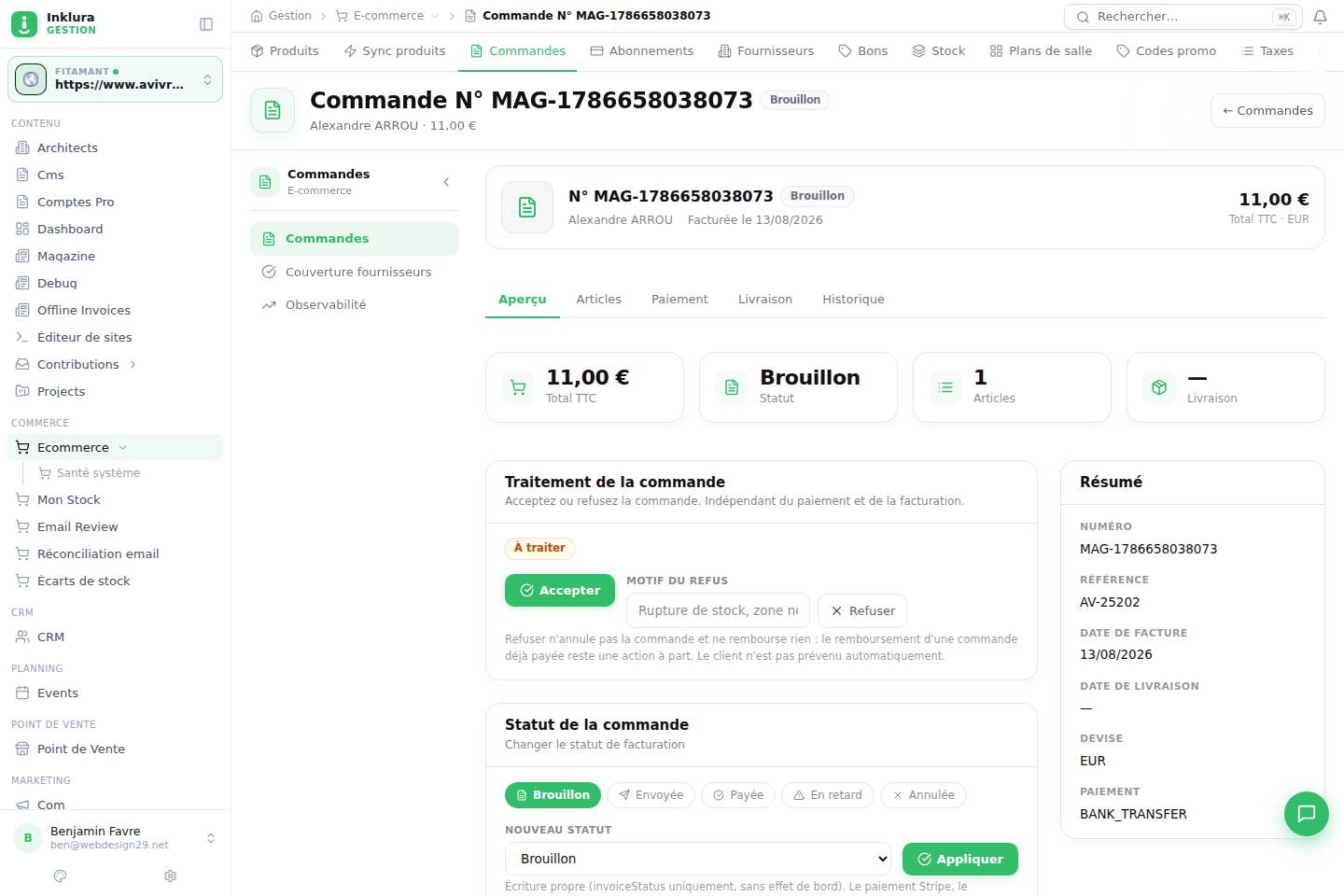 E-commerce — Fiche — Commandes