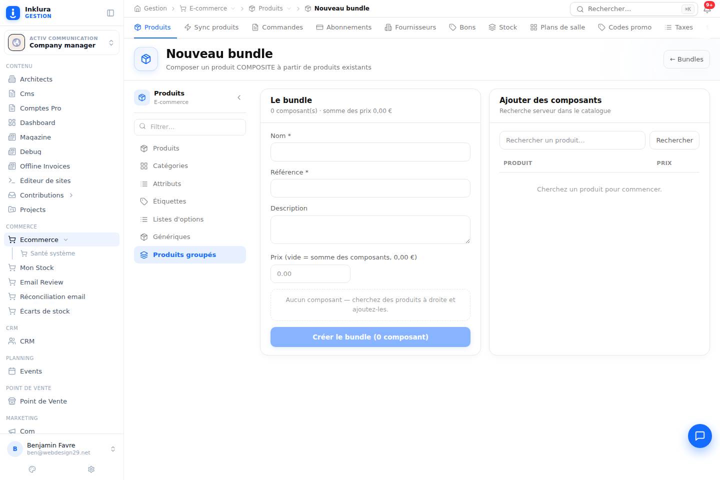 E-commerce — Créer — Produits · Bundles