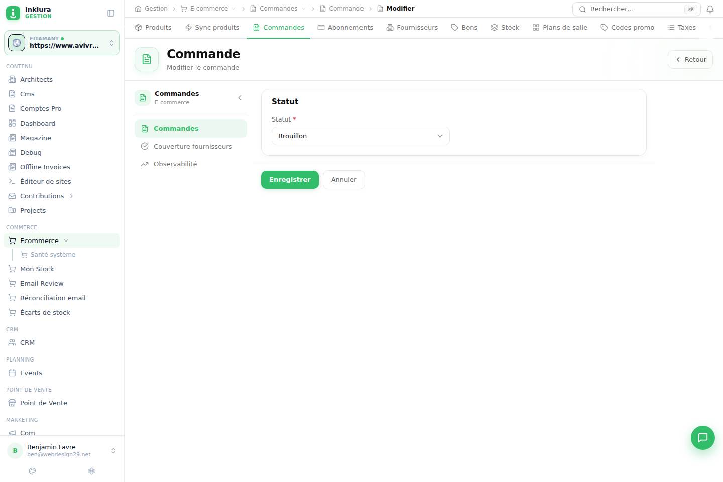 E-commerce — Modifier — Commandes