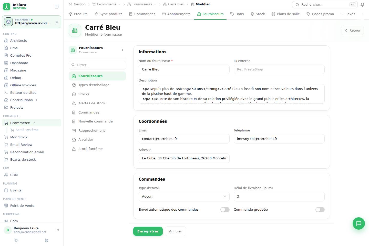 E-commerce — Modifier — Fournisseurs