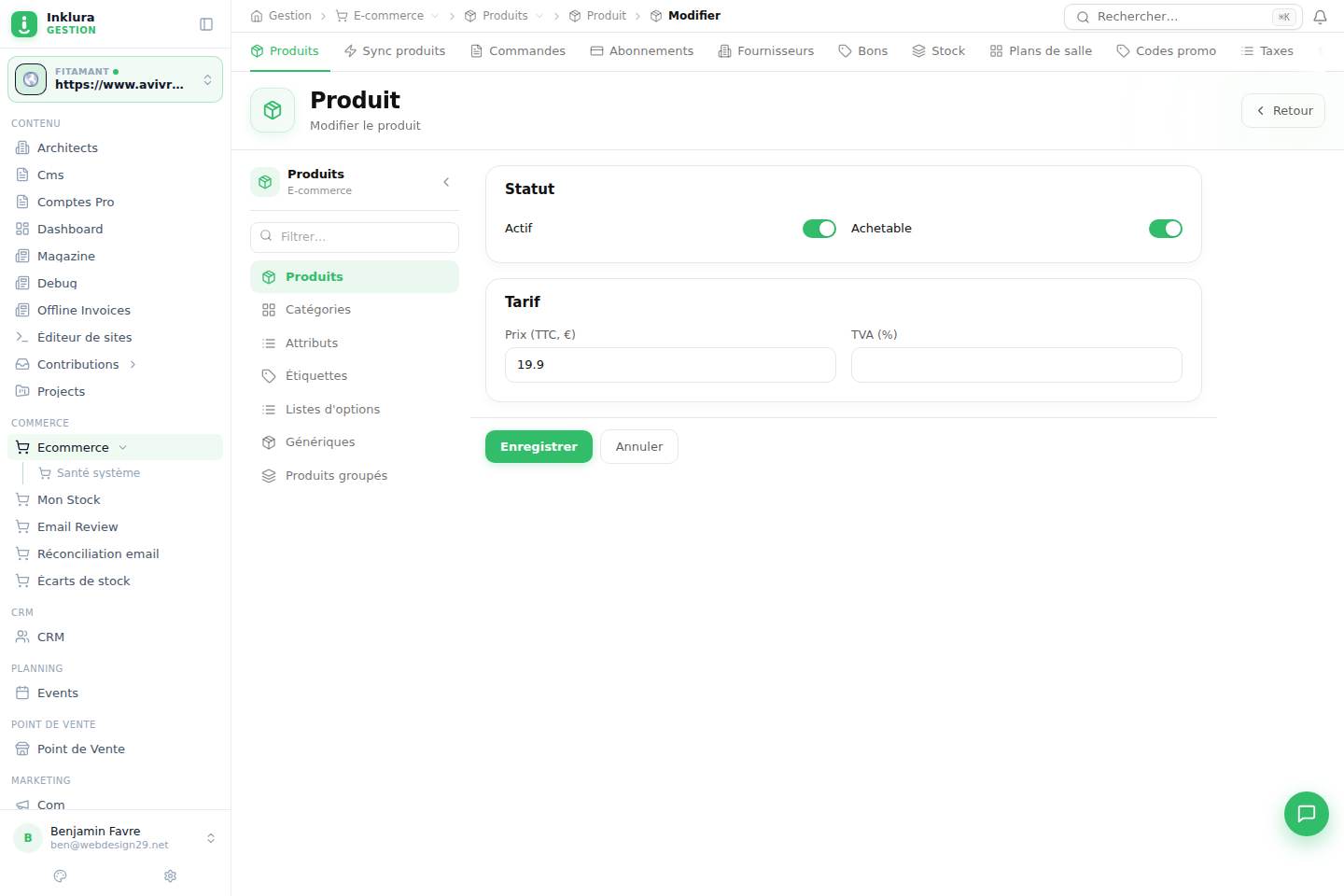 E-commerce — Modifier — Produits