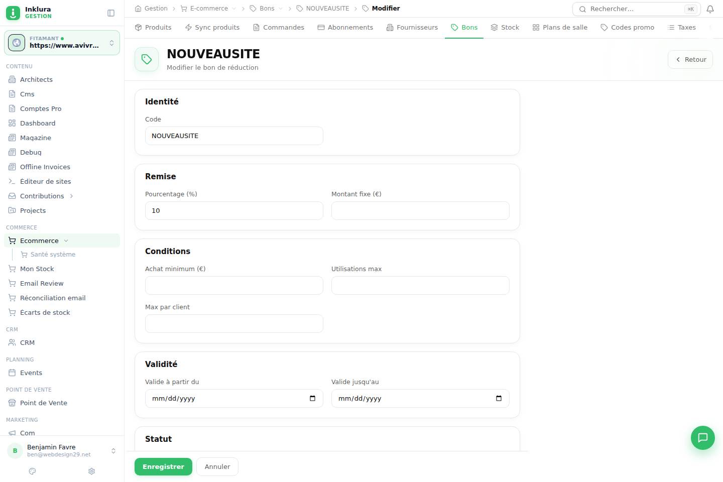 E-commerce — Modifier — Bons et promotions