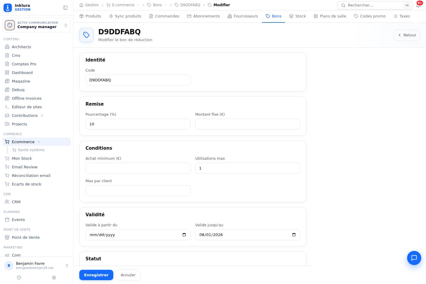 E-commerce — Modifier — Bons et promotions