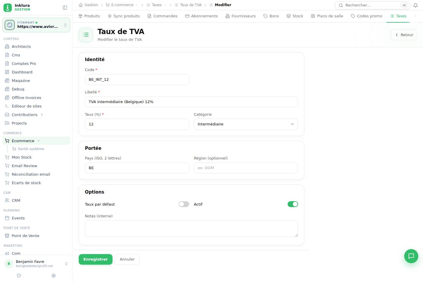 E-commerce — Modifier — Taux de taxe