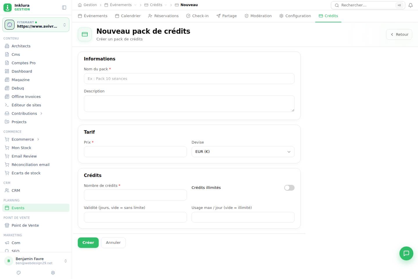Événements — Créer — Credits