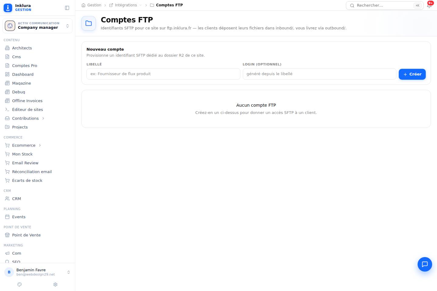 Intégrations — FTP / SFTP Accounts