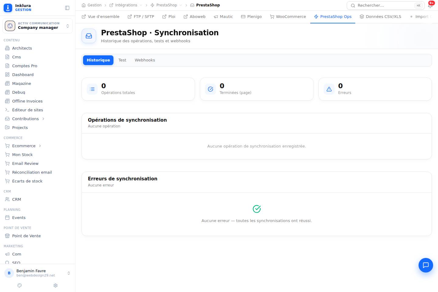 Intégrations — Prestashop · Ops