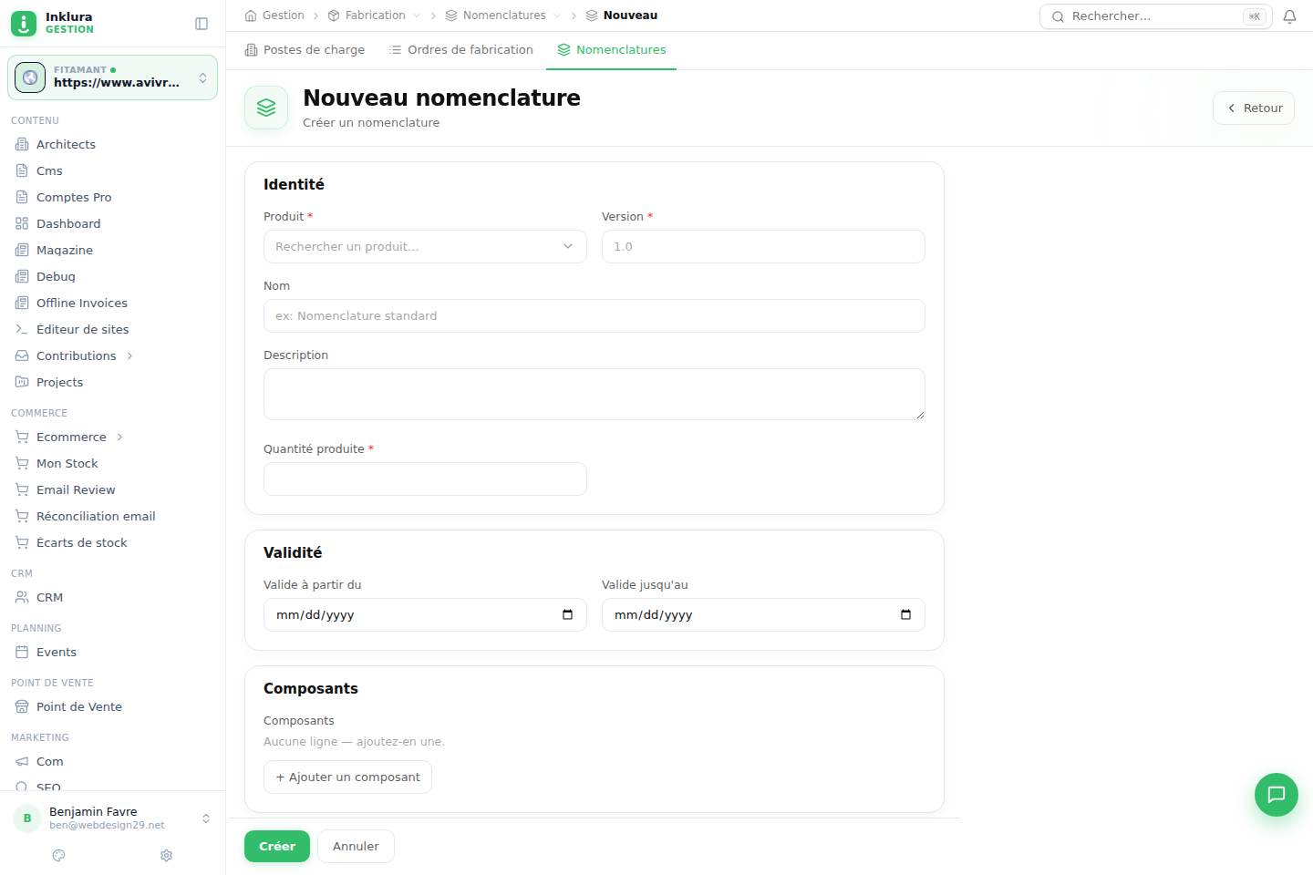 Fabrication — Créer — Nomenclatures