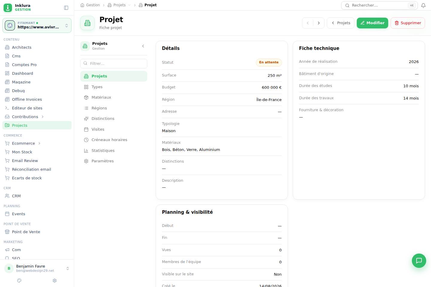 Projets — Fiche — Vue d'ensemble