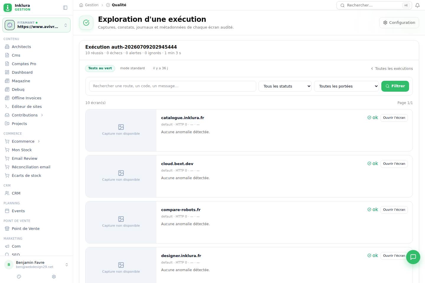 Qualité — Exécutions · Auth 20260709202945444